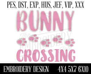 Bunny Crossing Embroidery Design, Embroidery Patterns, Machine Embroidery, pes, dst, exp, hus, jef, vip, xxx