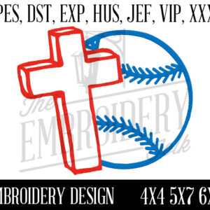 Baseball Cross Embroidery Design - 4x4 5x7 6x10 Machine Embroidery Design - Embroidery File - pes dst exp hus jef vip xxx