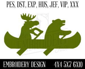 Bear Canoe Embroidery Design, Embroidery Patterns, Machine Embroidery Design, pes, dst, exp, hus, jef, vip, xxx